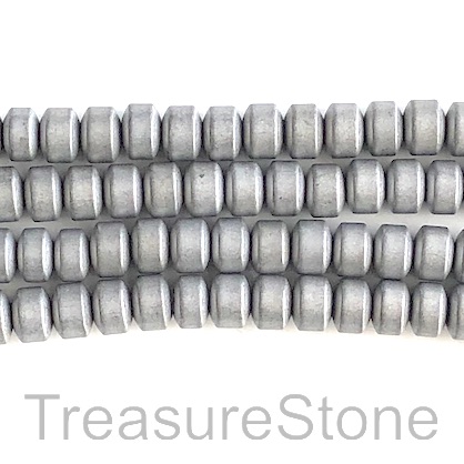 Bead, hematite (manmade), 4x6mm disc, silver matte. 16", 87pcs