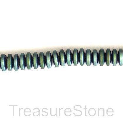 Bead, hematite (manmade), 1x4mm disc, peacock matte. 16-inch.