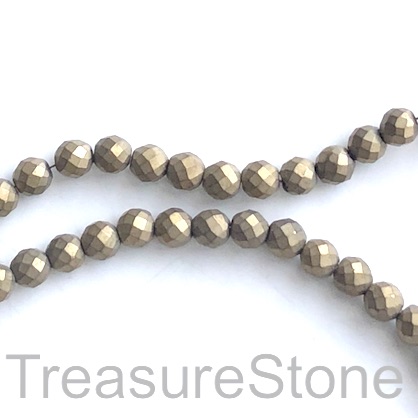 Bead, hematite (manmade), 4mm faceted round, brass matte. 16" - Click Image to Close