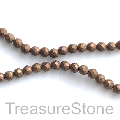 Bead, hematite (manmade), 4mm faceted round,copper matte. 16"