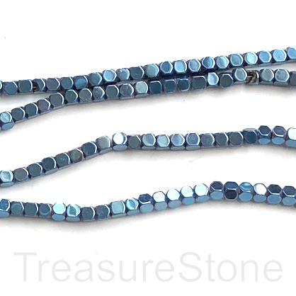 Bead, hematite, light blue, 2mm faceted cube 1. 15-inch