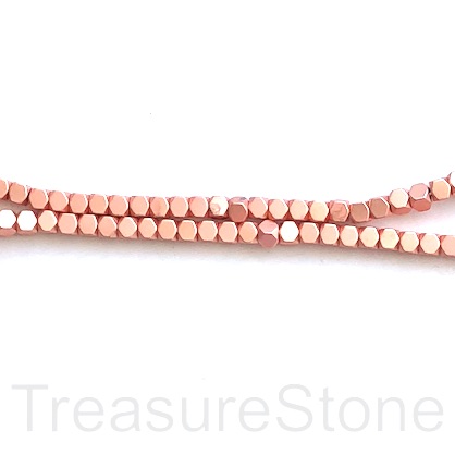 Bead, hematite, 4mm faceted cube, rose gold, matte. 16"