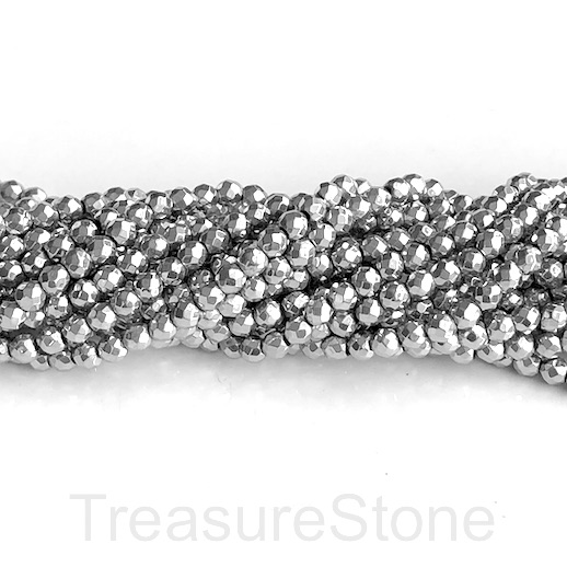 Bead, hematite, rhodium silver, 3mm faceted round. 15.5",133pcs - Click Image to Close