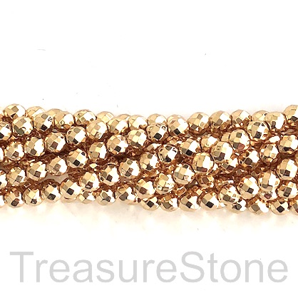 Bead, hematite, warm gold, 4mm faceted round. 16-inch.100pcs