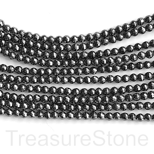 Bead, hematite (manmade), 4mm faceted round. 15.5-inch, 100pcs