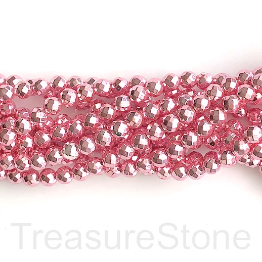 Bead, hematite, pink, 6mm faceted round. 15.5-inch, 64pcs - Click Image to Close