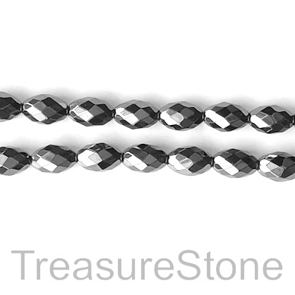 Bead, hematite (manmade), 8x12mm faceted rice. 16-inch, 34pcs
