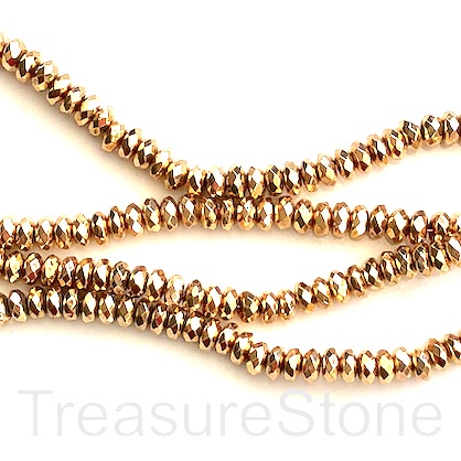 Bead, hematite, 2x4mm faceted rondelle, warm gold. 15.5",180