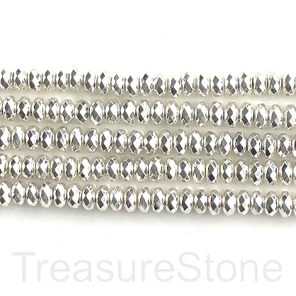 Bead, hematite, 3x6mm faceted rondelle, bright silver. 15.5",124