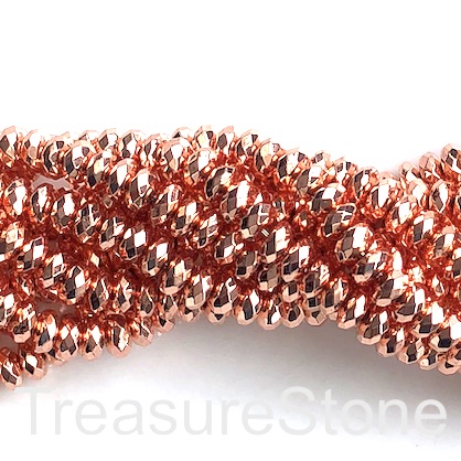 Bead, hematite, 3x6mm faceted rondelle, rose gold. 15.5",124
