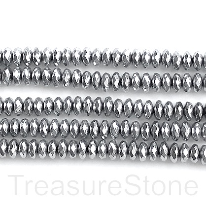 Bead, hematite,2x4mm faceted rondelle, rhodium silver. 15.5",175