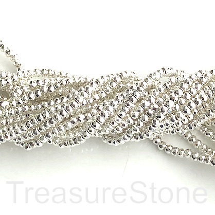 Bead, hematite, 2x3mm faceted rondelle, bright silver. 15.5",180