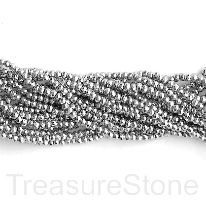 Bead, hematite,2x3mm faceted rondelle, rhodium silver. 15",170