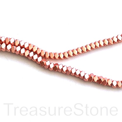 Bead, hematite, 2x3mm faceted disc, rose gold matte. 15.5-inch.
