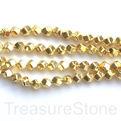 Bead, hematite, 6mm faceted nugget, bright gold. 15.5", 62pcs