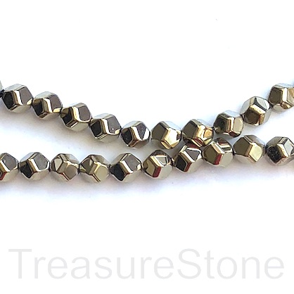 Bead, hematite, 6mm faceted nugget, pyrite gold. 15.5", 62pcs