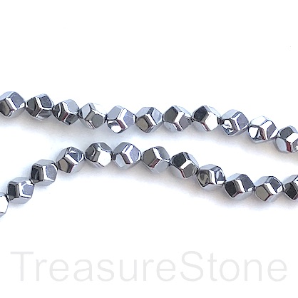 Bead, hematite, 6mm faceted nugget, rhodium silver. 15.5", 62pcs - Click Image to Close