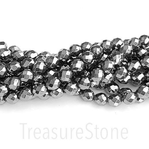 Bead, hematite, 8mm faceted round. 15.5-inch, 48pcs