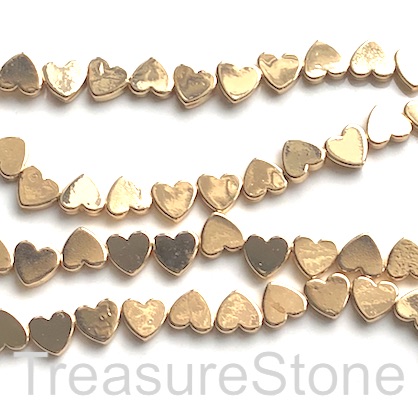 Bead, hematite, cross drilled flat heart, 8mm, warm gold. 50pcs