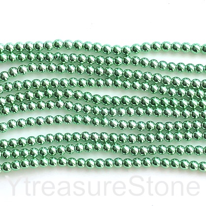Bead, hematite, 4mm round, green. 15-inch, 98pcs
