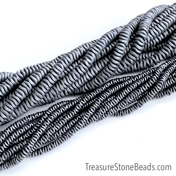 Bead, hematite,dark grey,6mm wavy disc, matte, frosted.15.5",190 - Click Image to Close