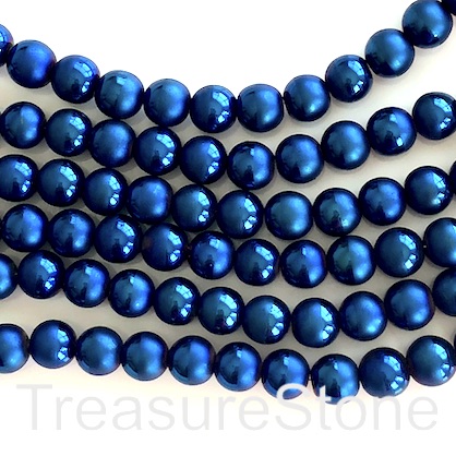 Bead, hematite, 8mm round, half-matte, royal blue. 15', 50pcs