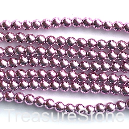 Bead, hematite, 4mm round, light pink. 15-inch, 98pcs