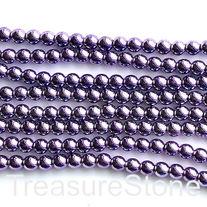 Bead, hematite, 6mm round, Lilac purple. 15-inch, 68pcs