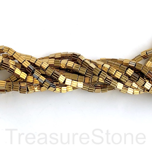 Bead, hematite (manmade), 4mm cube gold. 16", 95pcs - Click Image to Close