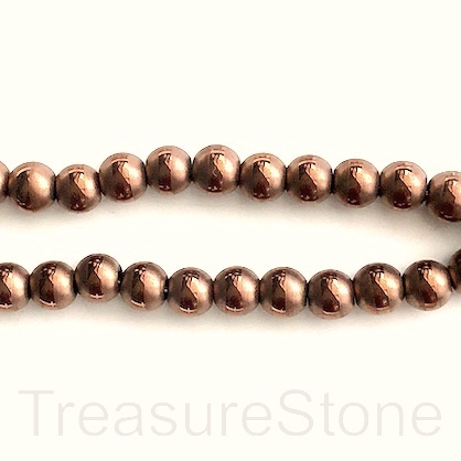 Bead, hematite, copper, matte with band,10mm round. 15.5", 39pcs