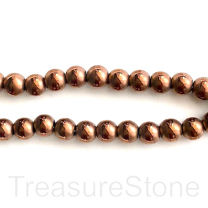 Bead, hematite, copper, matte with band, 6mm round. 15.5", 66pcs