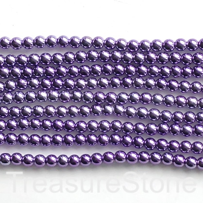 Bead, hematite, 4mm round, mid purple. 15-inch, 98pcs