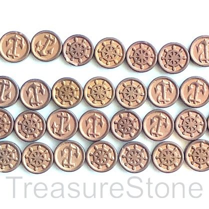 Bead, hematite, nautica symbols, 10mm, copper matte. 15", 40pcs - Click Image to Close