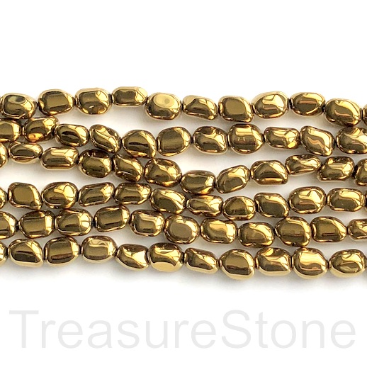Bead, hematite, 7x10mm nugget, gold. 15", 42pcs