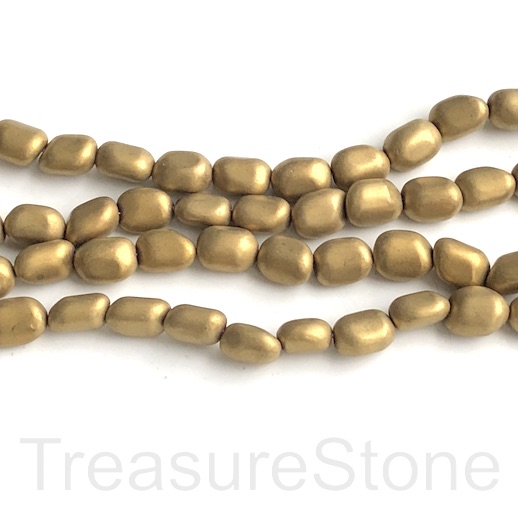 Bead, hematite, gold matte, 7x10mm nugget. 16", 44pcs