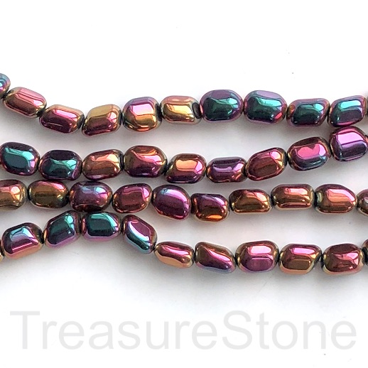Bead, hematite, 7x10mm nugget, rainbow purple. 15", 44pcs