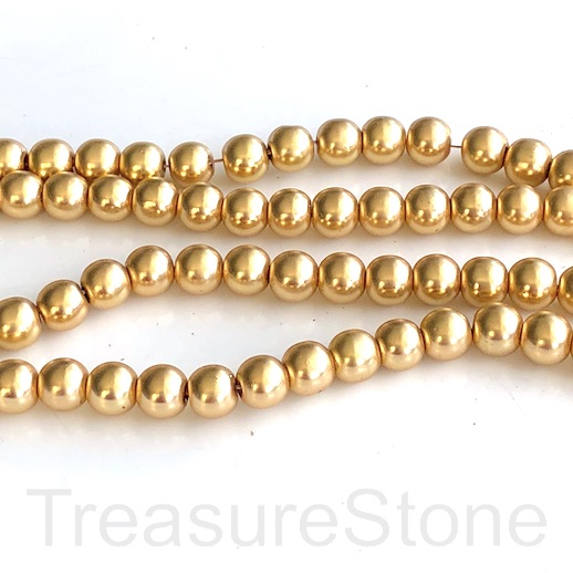 Bead, hematite, pearl look, 8mm round, gold. 16", 50pc