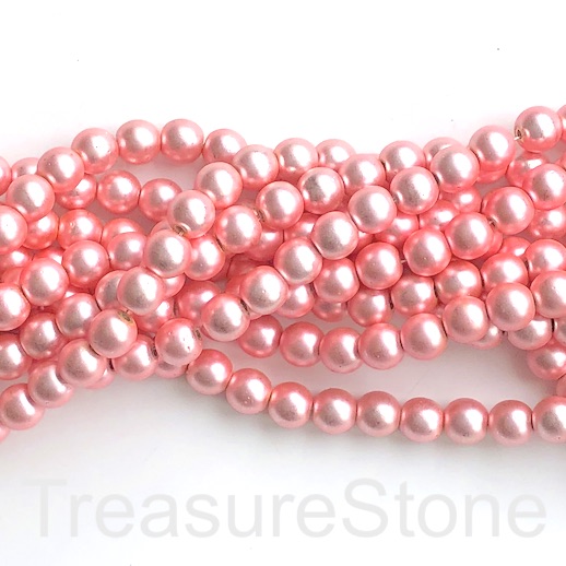 Bead, hematite, pearl look, 8mm round, pink. 16", 50pc - Click Image to Close