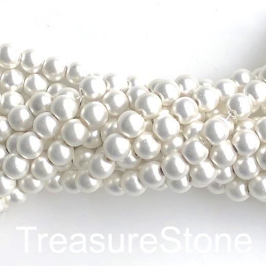 Bead, hematite, pearl look, 8mm round, white. 16", 50pc