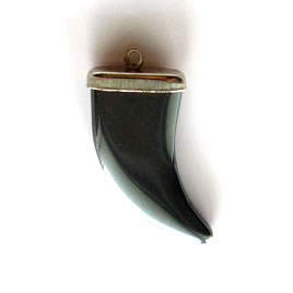 Pendant, hematite, 30x15mm Italian horn. Sold per pkg of 2.
