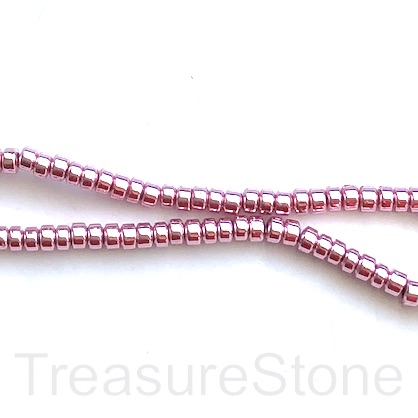Bead, hematite, pink, 2x3mm heishi, disc. 15.5-inch