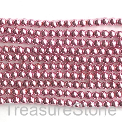 Bead, hematite, pink, 3mm round. 15.5-inch.