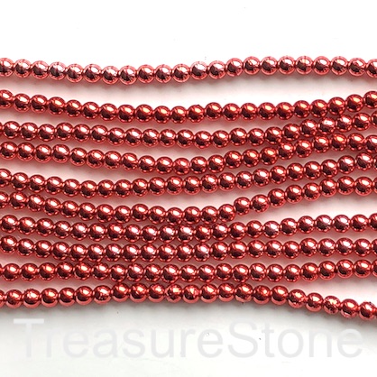 Bead, hematite, 4mm round, red. 15-inch, 98pcs