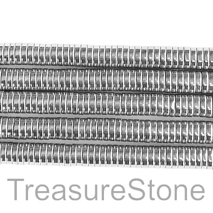 Bead, hematite, 2x8mm disc, rhodium silver. 16-inch.