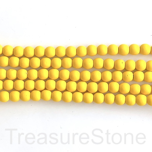 Bead,hematite,rubber feel,8mm round,banana yellow matte.16",50pc