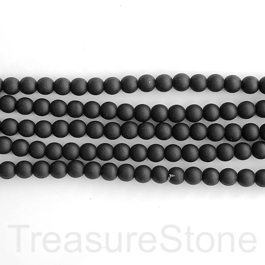 Bead, hematite, rubber feel,8mm round, black matte. 16",50pc
