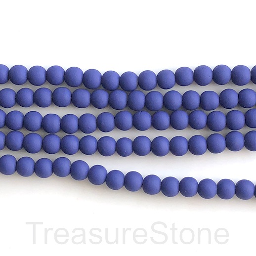 Bead, hematite, rubber feel,8mm round,cobalt blue matte. 16",50 - Click Image to Close