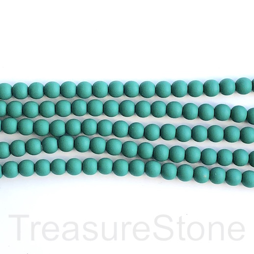Bead, hematite, rubber feel,8mm round, green matte. 16",50pc