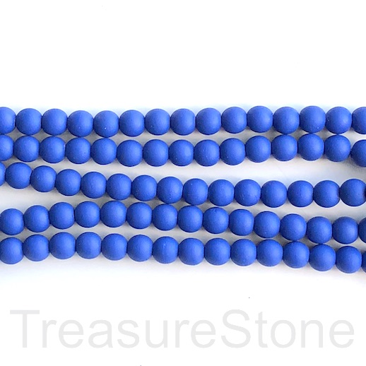 Bead, hematite, rubber feel,8mm round,lapis blue matte. 16",50pc
