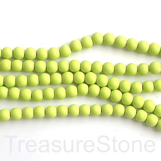Bead, hematite,rubber feel, 8mm round,lime green matte. 16",50pc
